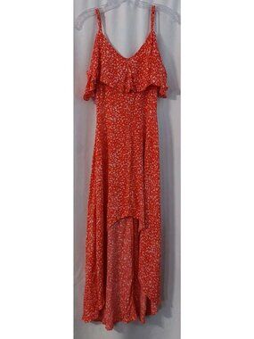 Rewind Maxi Dress Size Small Red High Low Spaghetti Straps Floral Length 53" Zip
